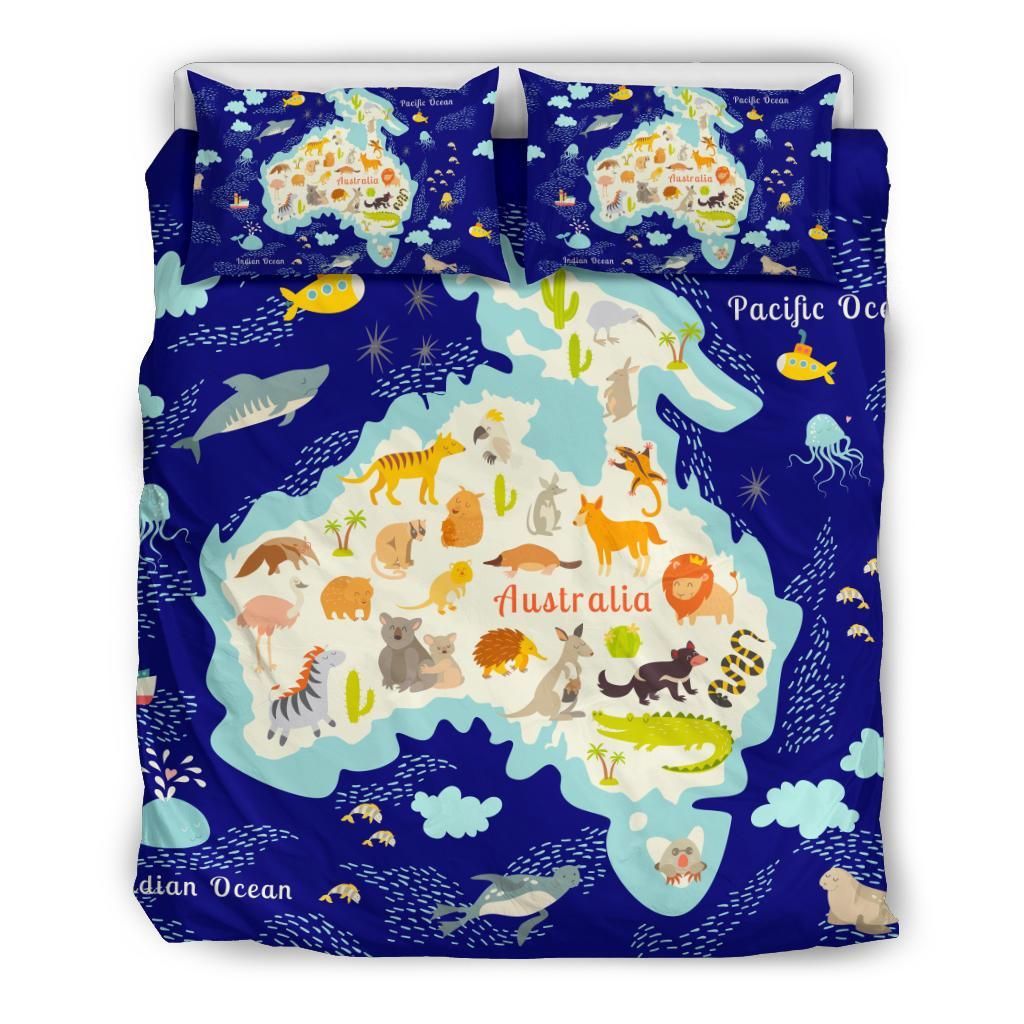 Australia Duvet Cover Set Map With Animals