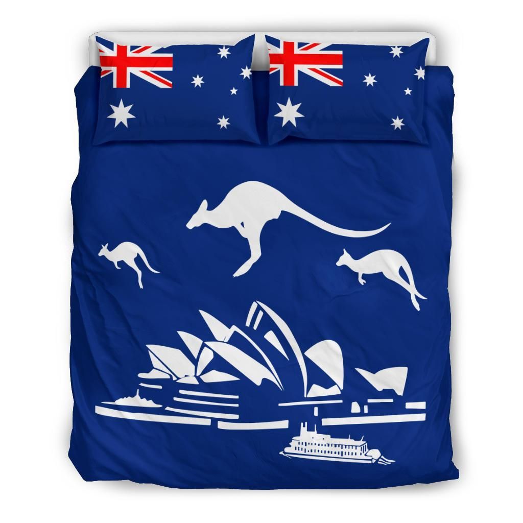 Australia Kangaroo Duvet Cover Set Flag And Sydney Opera