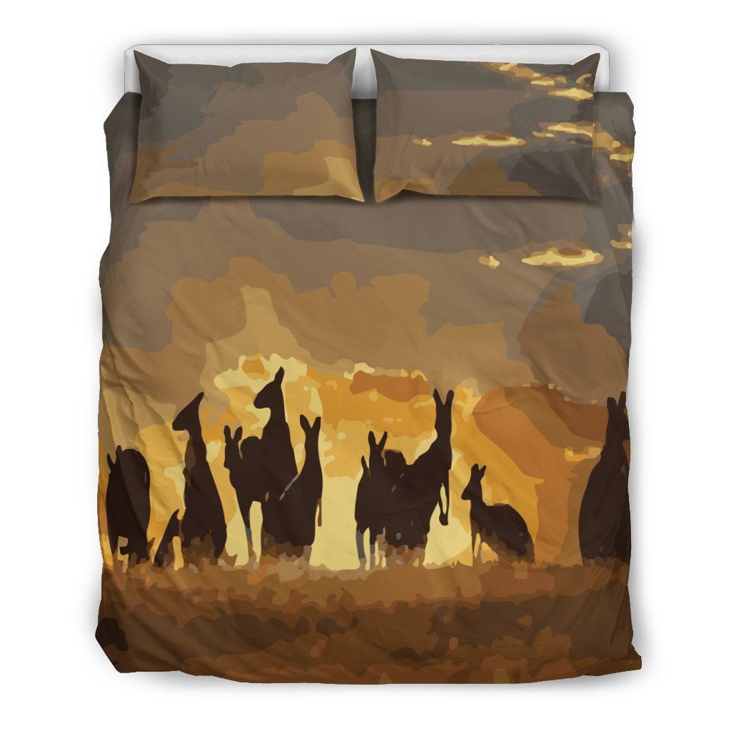 Australia Kangaroo Duvet Cover Set Kangaroo Family Sunset Beige