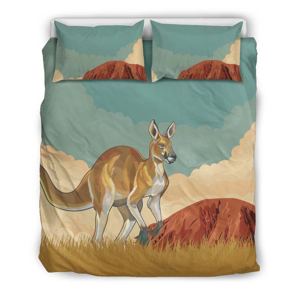 Australia Kangaroo Duvet Cover Set Kangaroo with Ayers rock (Uluru)