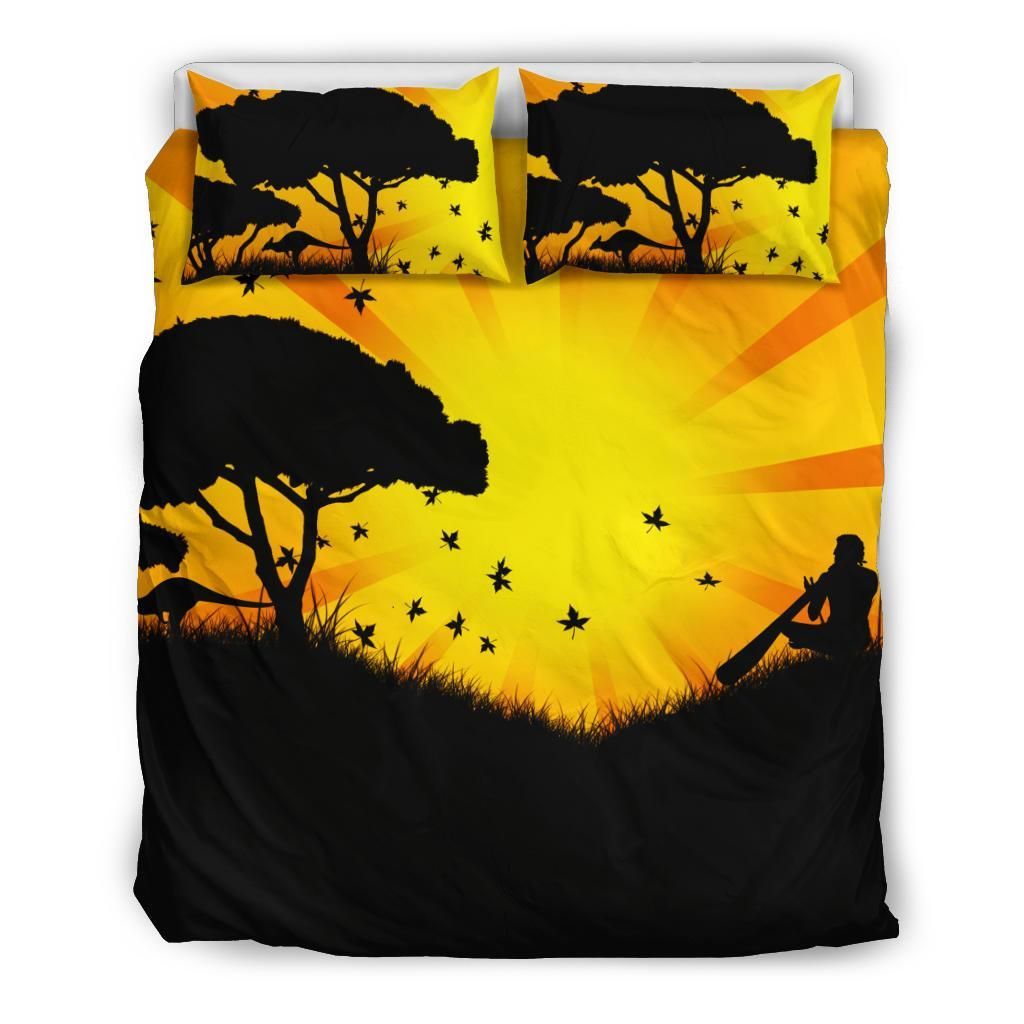 Australia Kangaroo Duvet Cover Set With The Man Playing Didgeridoo