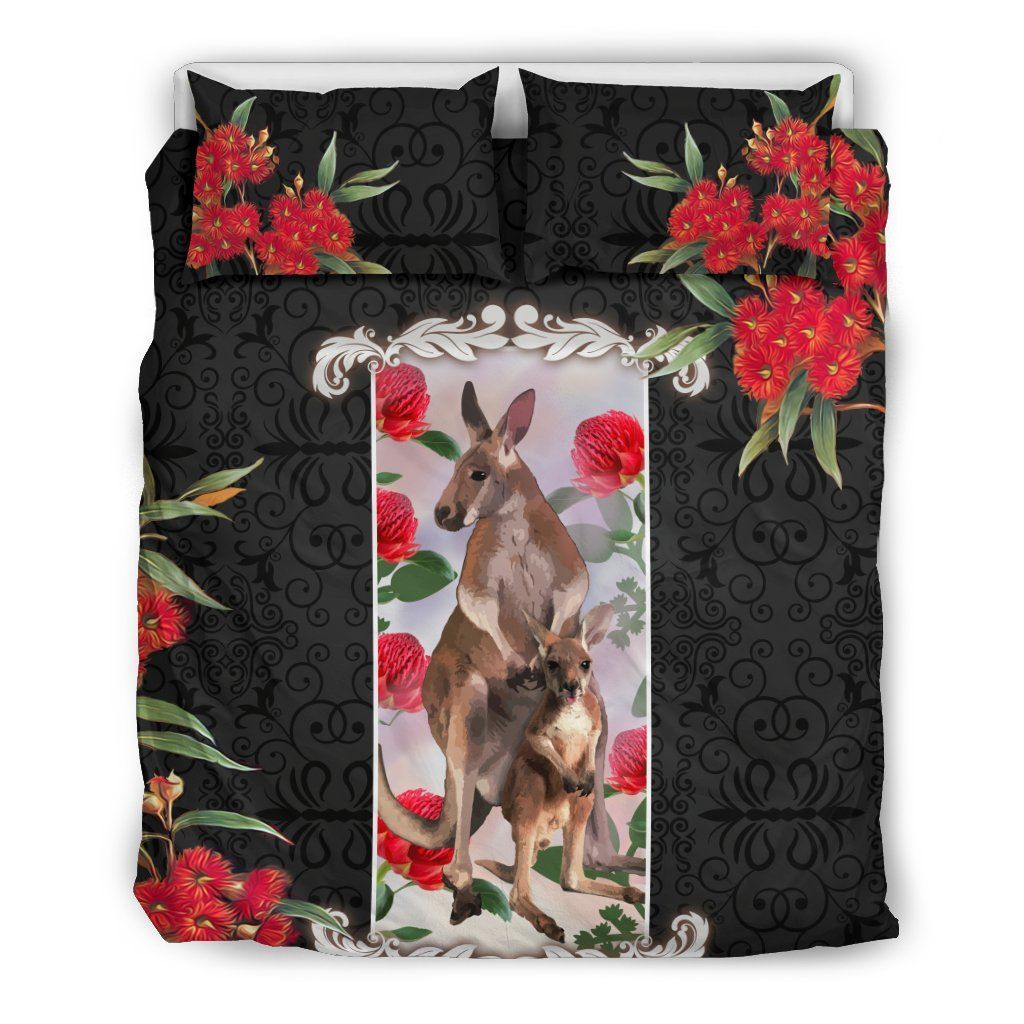 Australia Kangaroo Duvet Cover Set With Waratah Flowers
