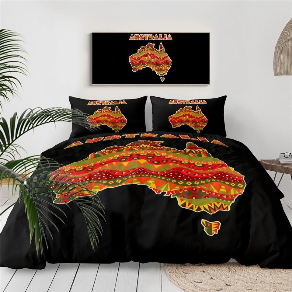 Australia Map On Black Bedding Set