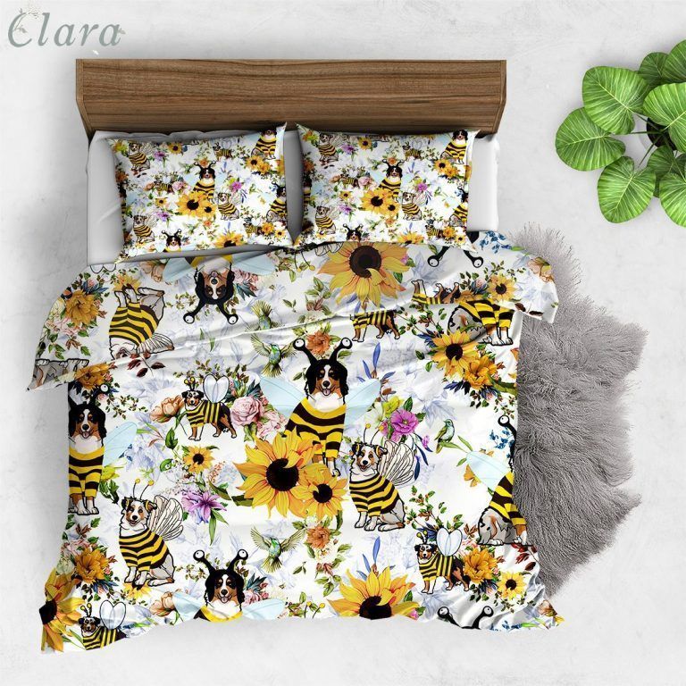 Australian Shepherd Cosplay Bee Floral Bedding Set