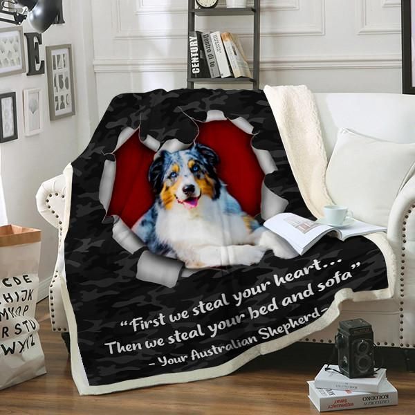 Australian Shepherd Dog Sherpa Fleece Blanket