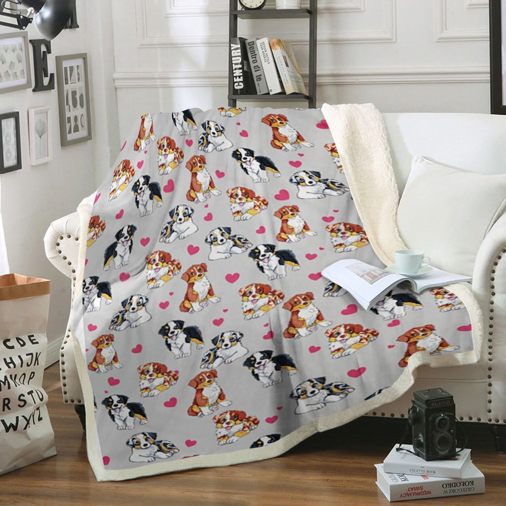 Australian Shepherd Dog Sherpa Fleece Blanket