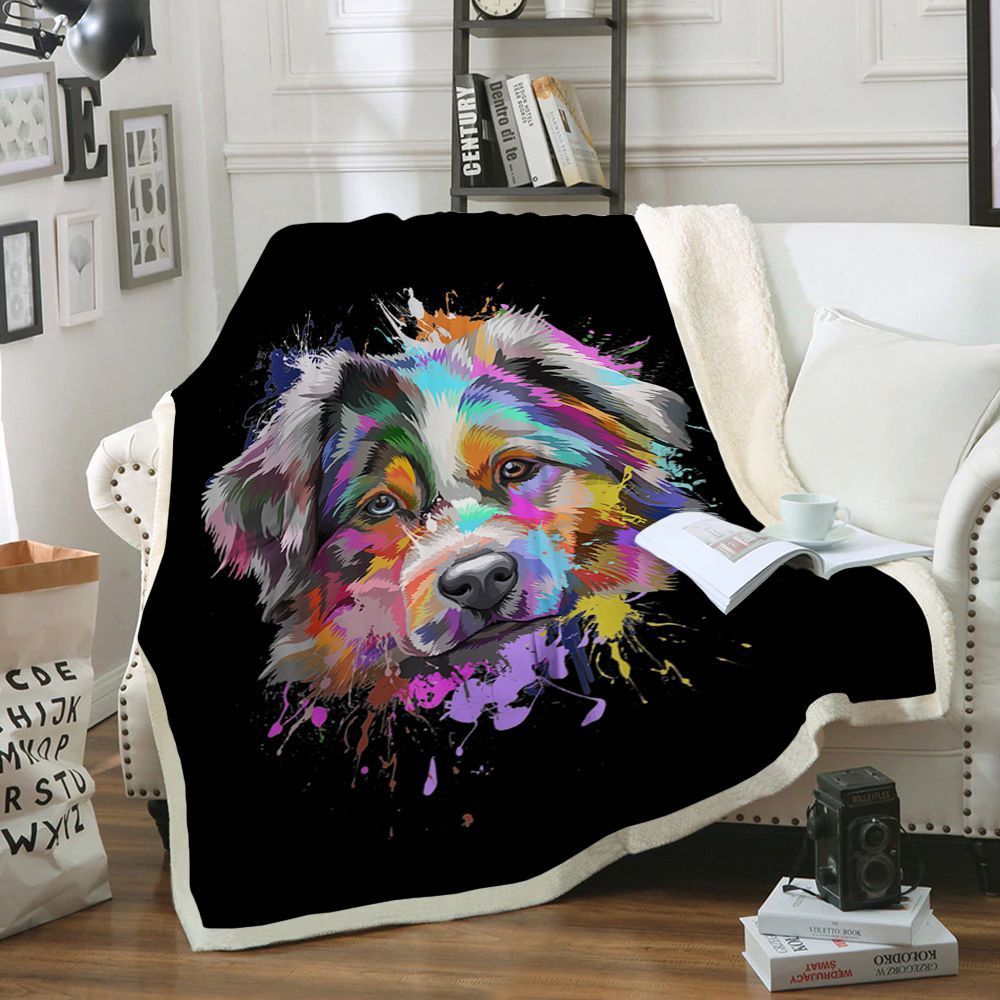 Australian Shepherd Dog Sherpa Fleece Blanket