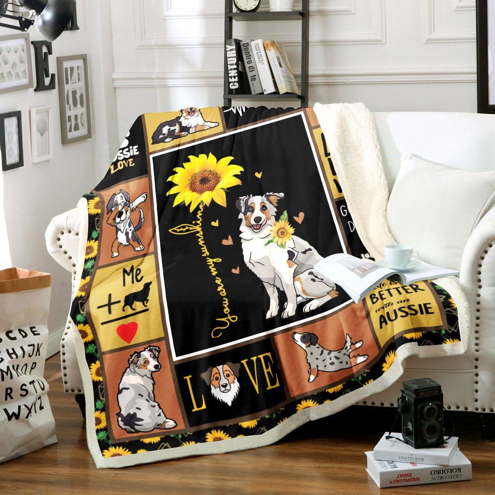 Australian Shepherd Dog Sherpa Fleece Blanket