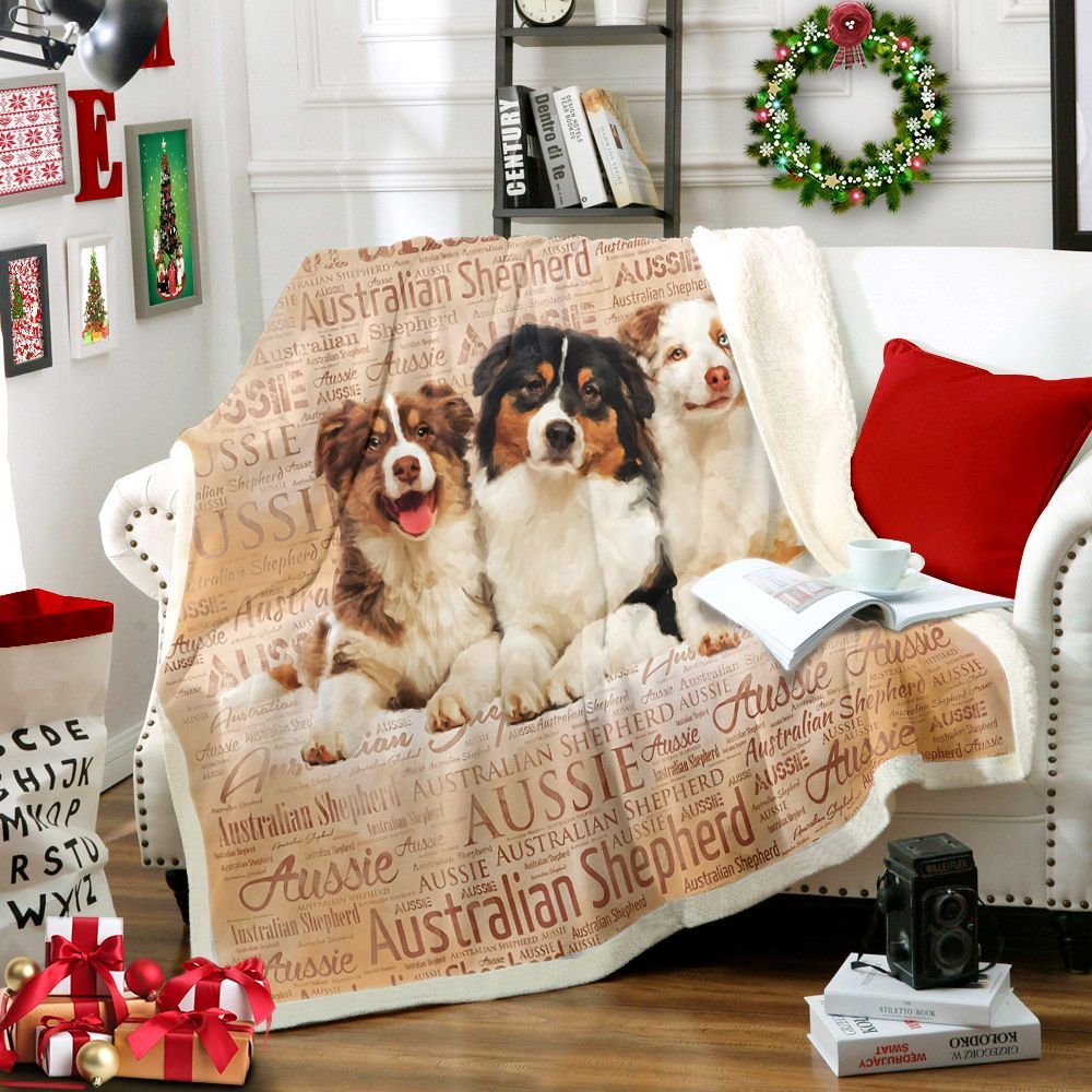 Australian Shepherd Dogs On Word Sherpa Fleece Blanket