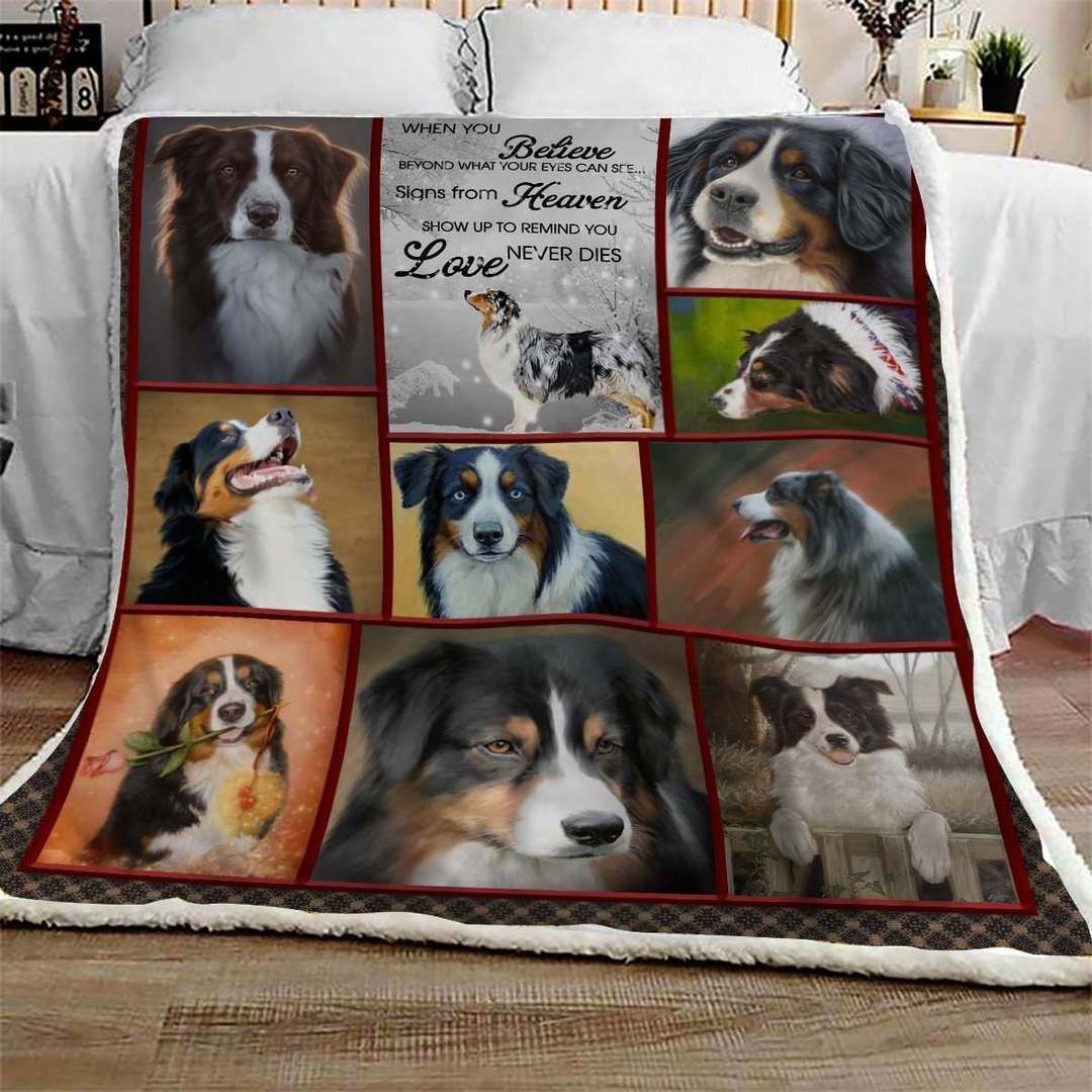 Australian Shepherd Portrait Sherpa Fleece Blanket