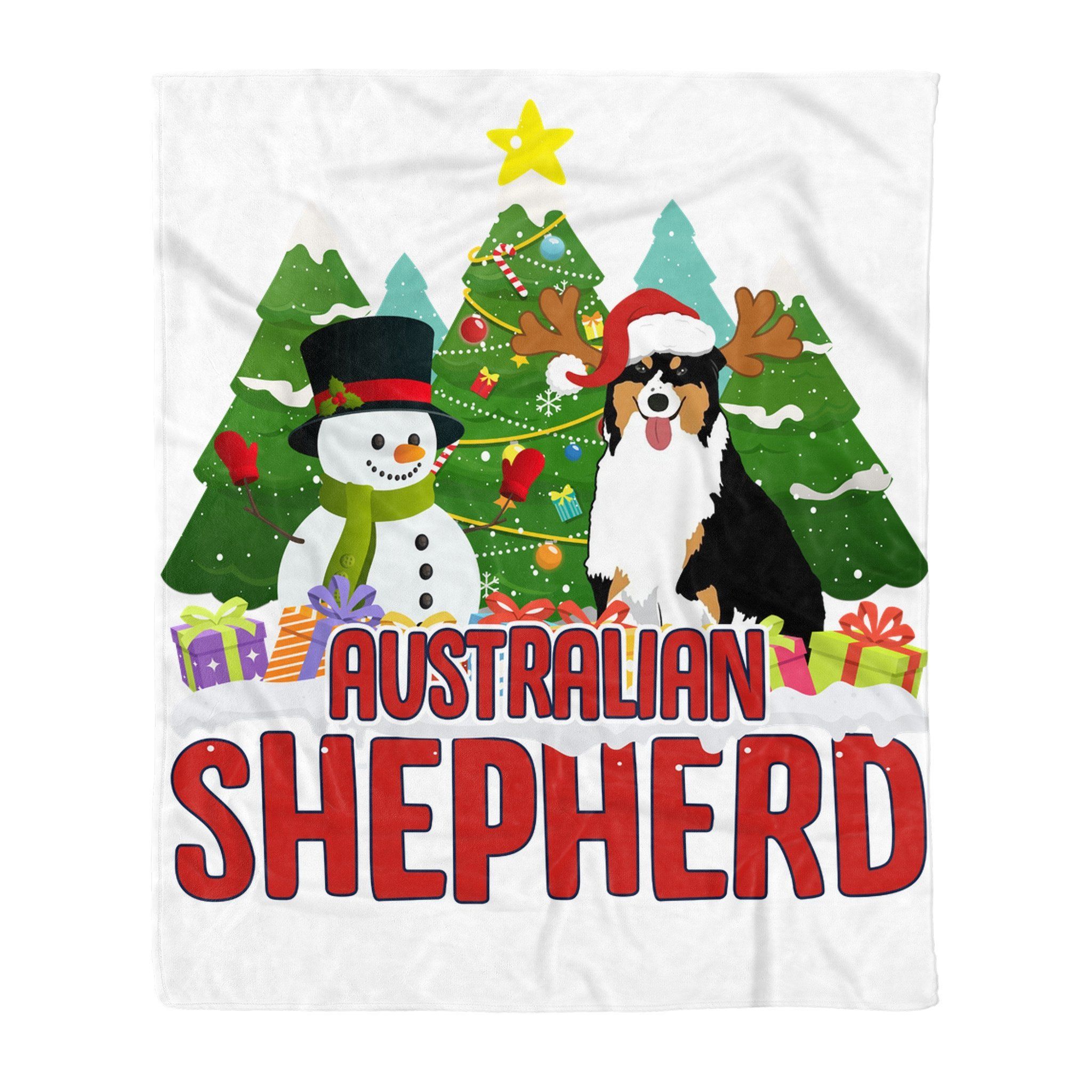 Australian Shepherd Snowman Christmas Sherpa Fleece Blanket