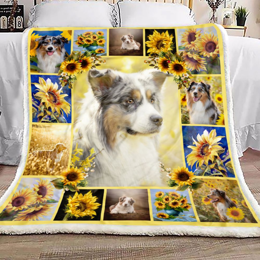 Australian Shepherd Sunflower Fleece Blanket