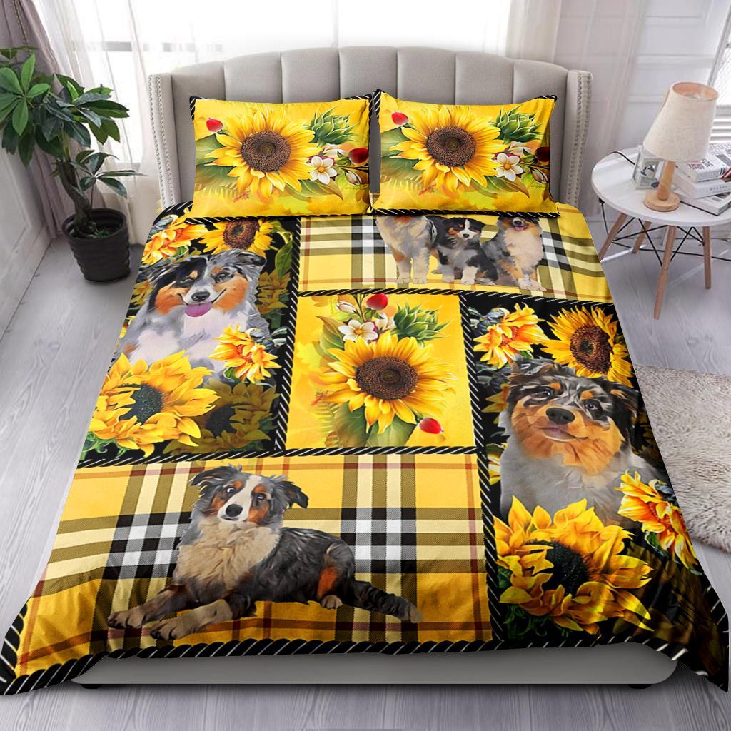 Australian Shepherd Yellow Tartan Bedding Set