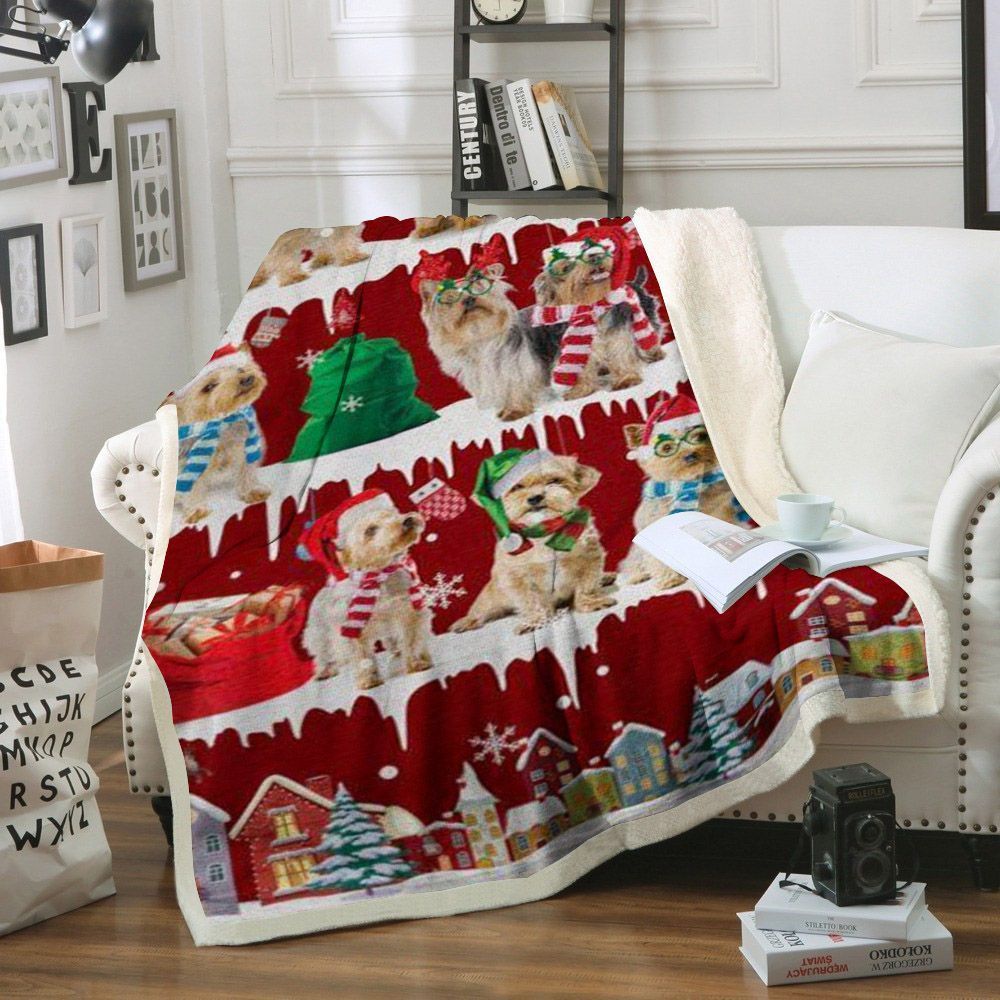 Australian Silky Terrier Snow Christmas Sherpa Fleece Blanket