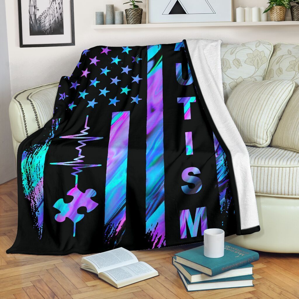 Autism Awareness American Flag Printed Fleece Blanket