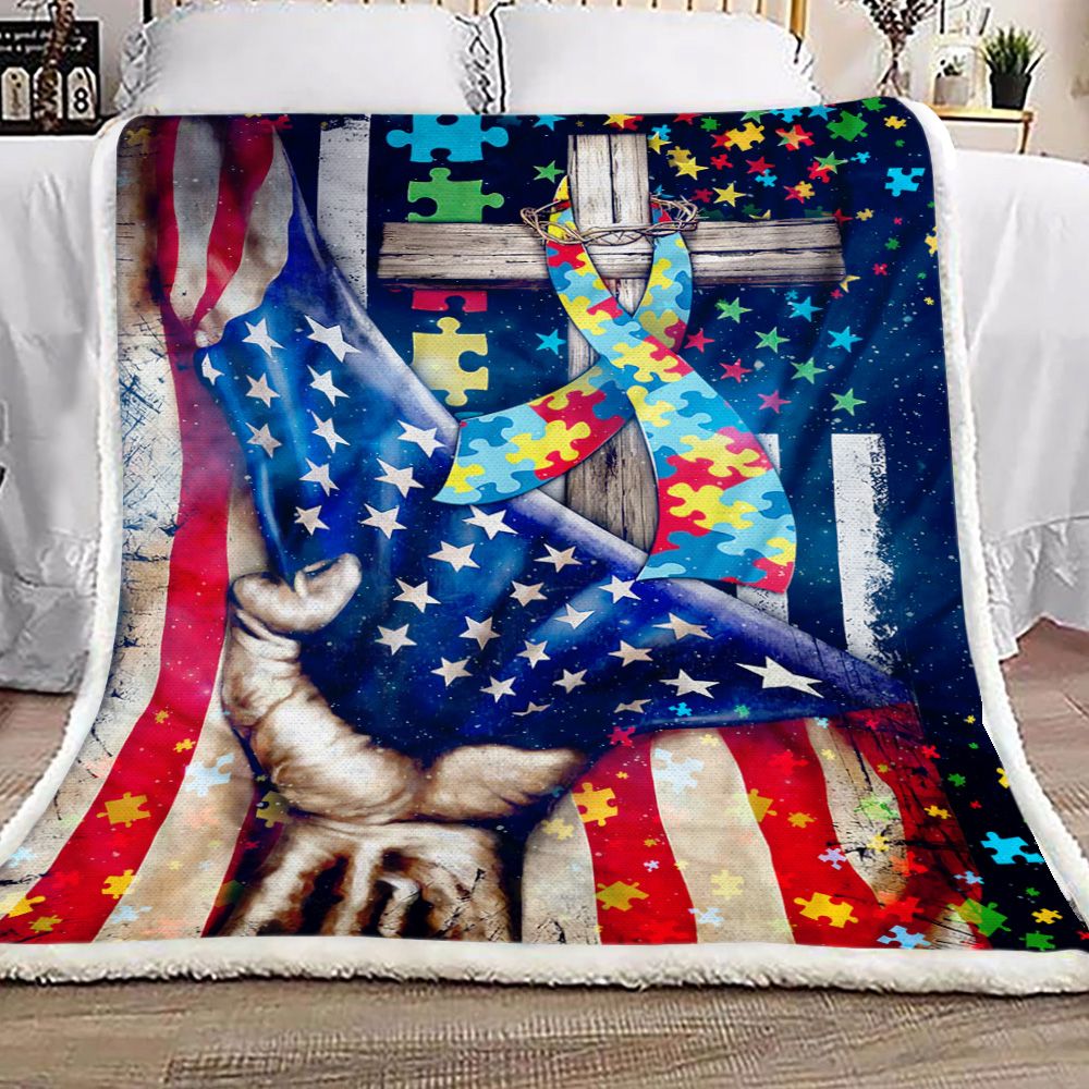 Autism Awareness Christian Cross Fleece Blanket