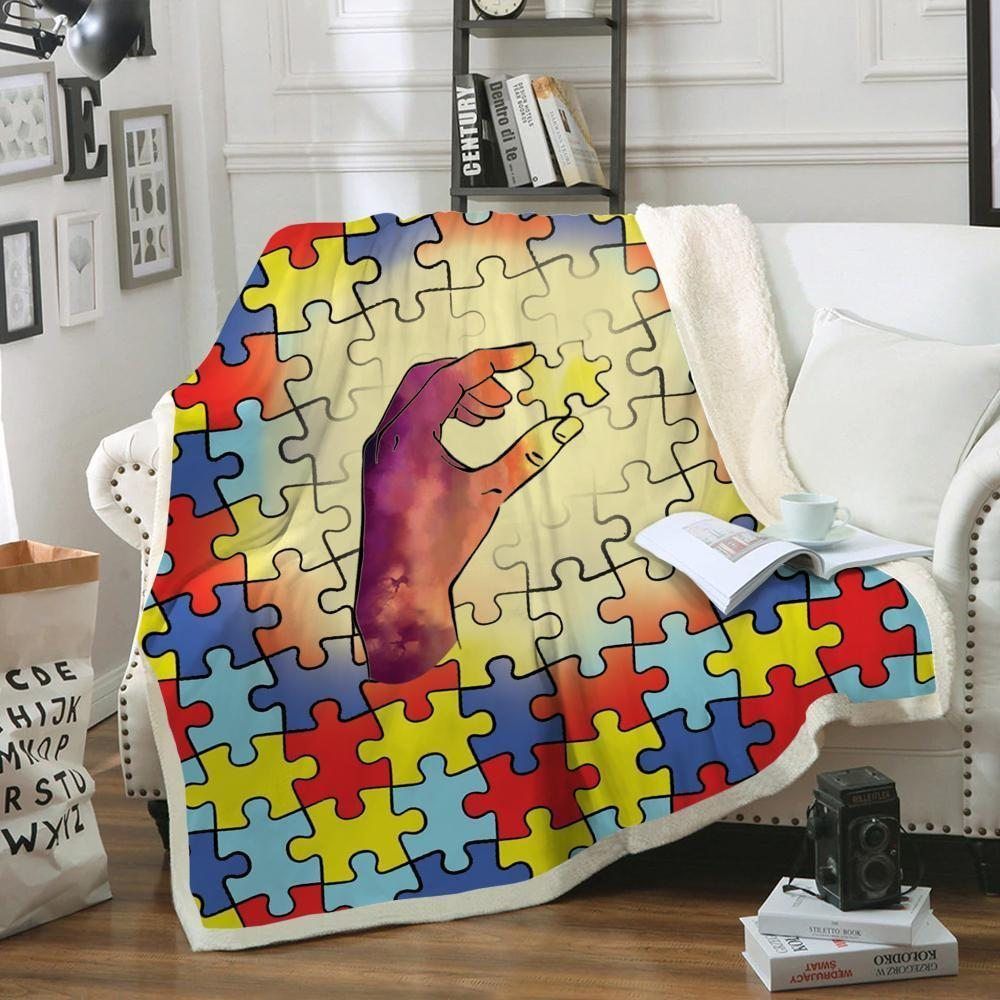 Autism Awareness Sherpa Fleece Blanket