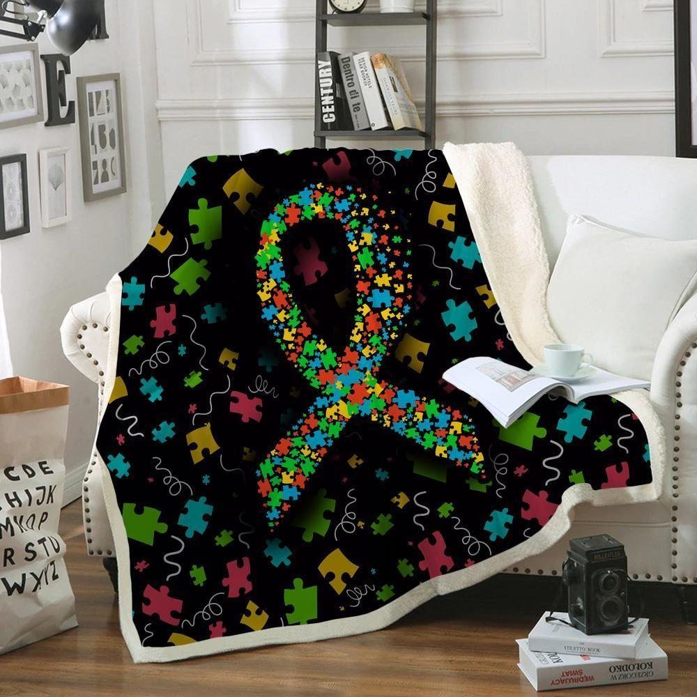 Autism Awareness Sherpa Fleece Blanket