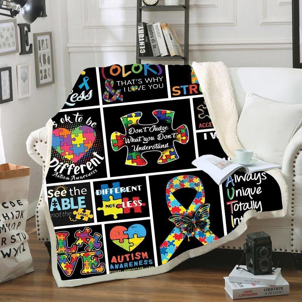 Autism Awareness Sherpa Fleece Blanket