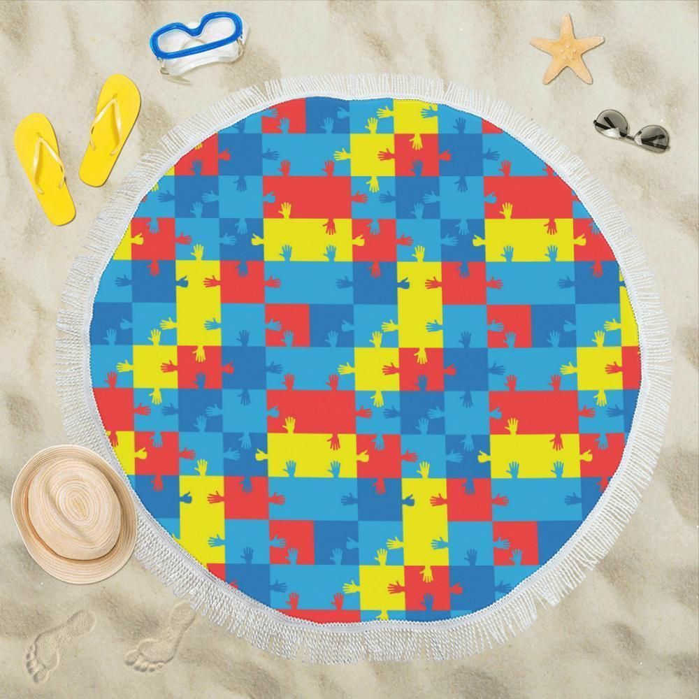 Autism Awareness Design Themed Print Round Beach Towel