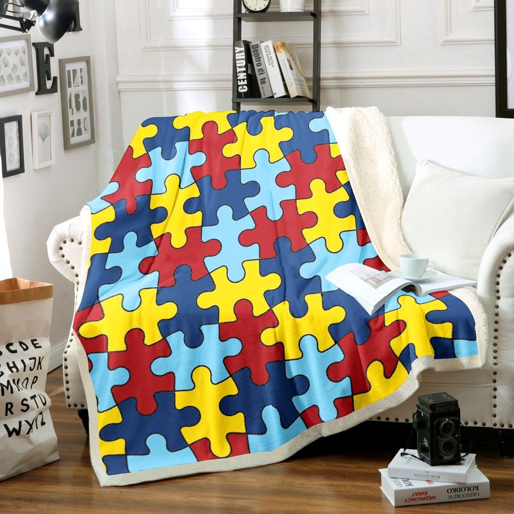Autism Awareness Sherpa Fleece Blanket