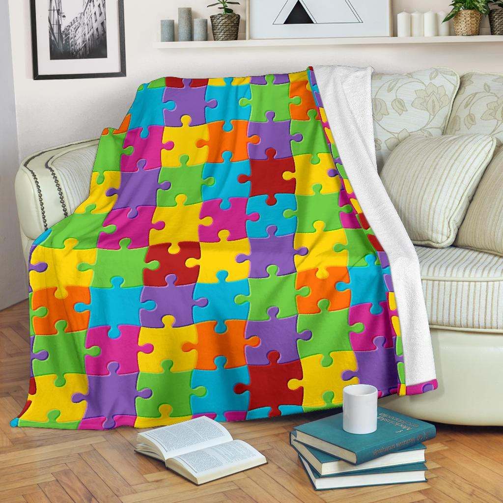 Autism Awareness Pattern Sherpa Fleece Blanket