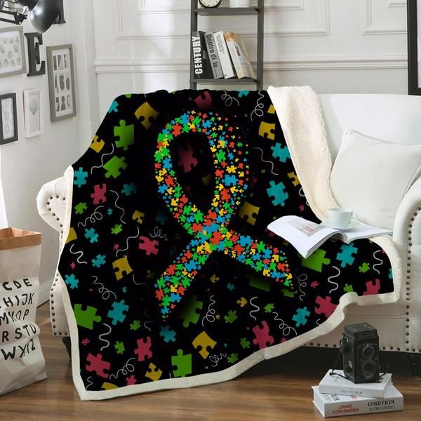 Autism Awareness Puzzle Sherpa Fleece