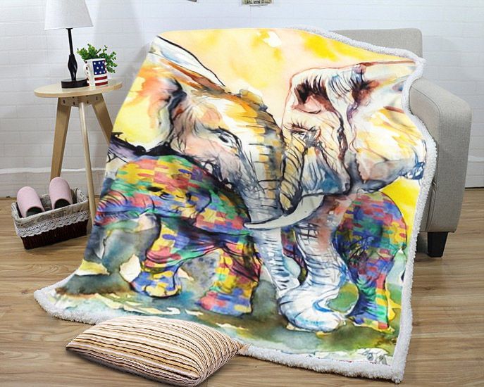 Autism Elephant Family Sherpa Fleece Blanket