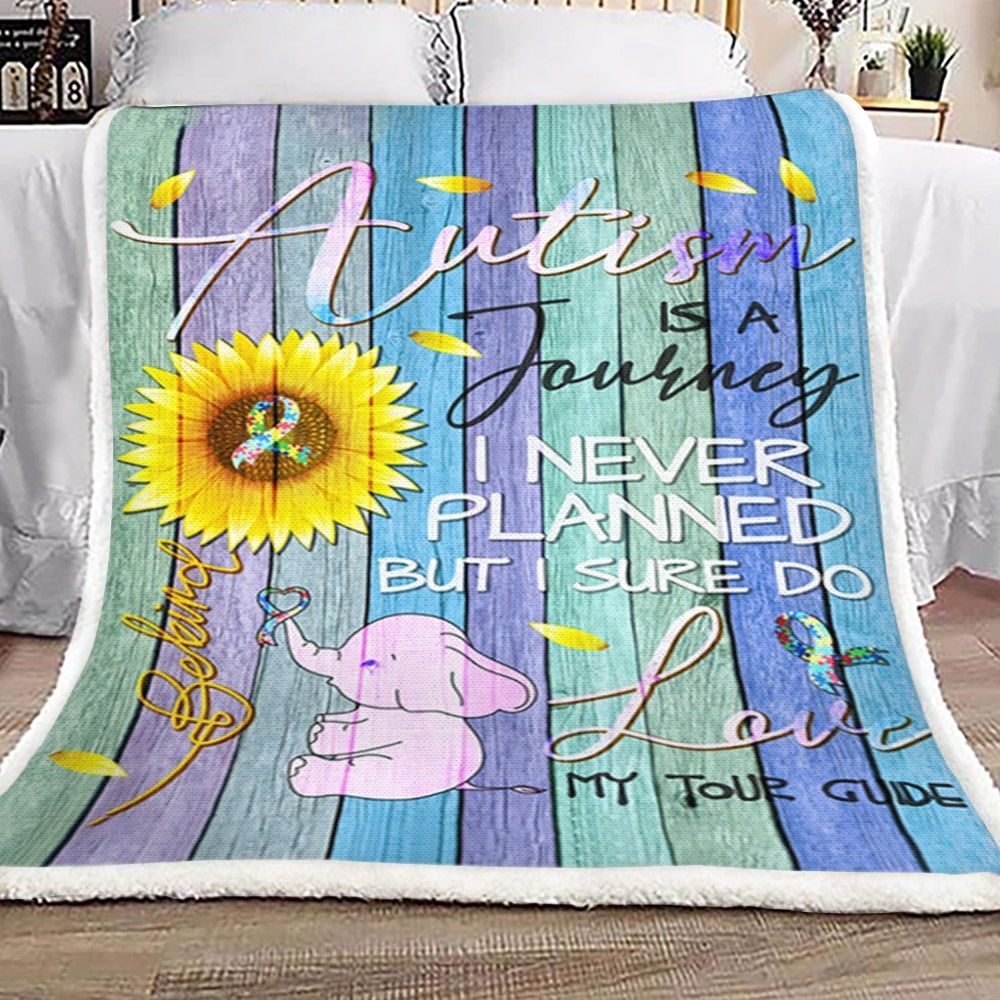 Autism Elephant Sunflower Sherpa Fleece Blanket