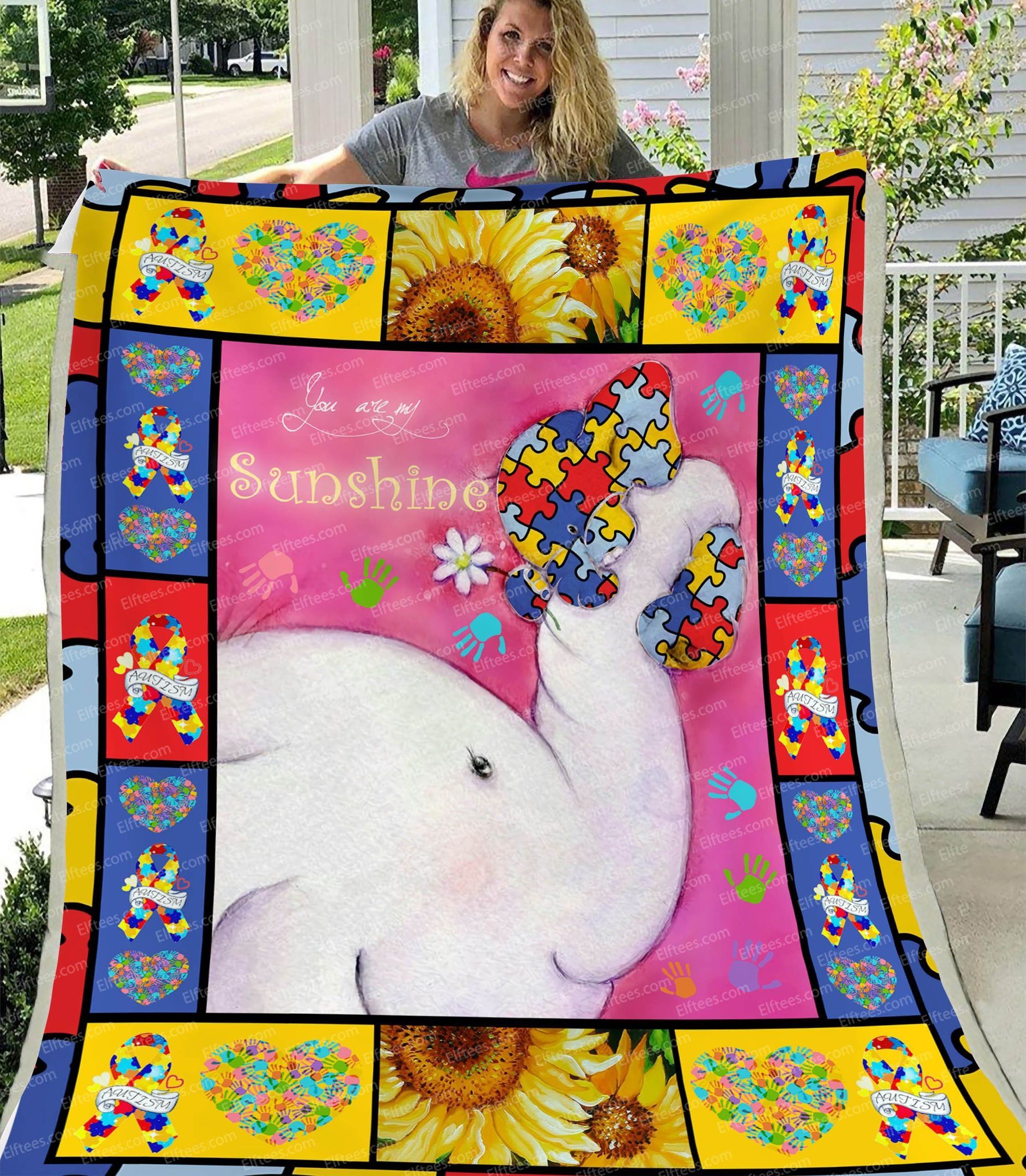 Autism Elephant You Are My Sunshine Sherpa Fleece Blanket