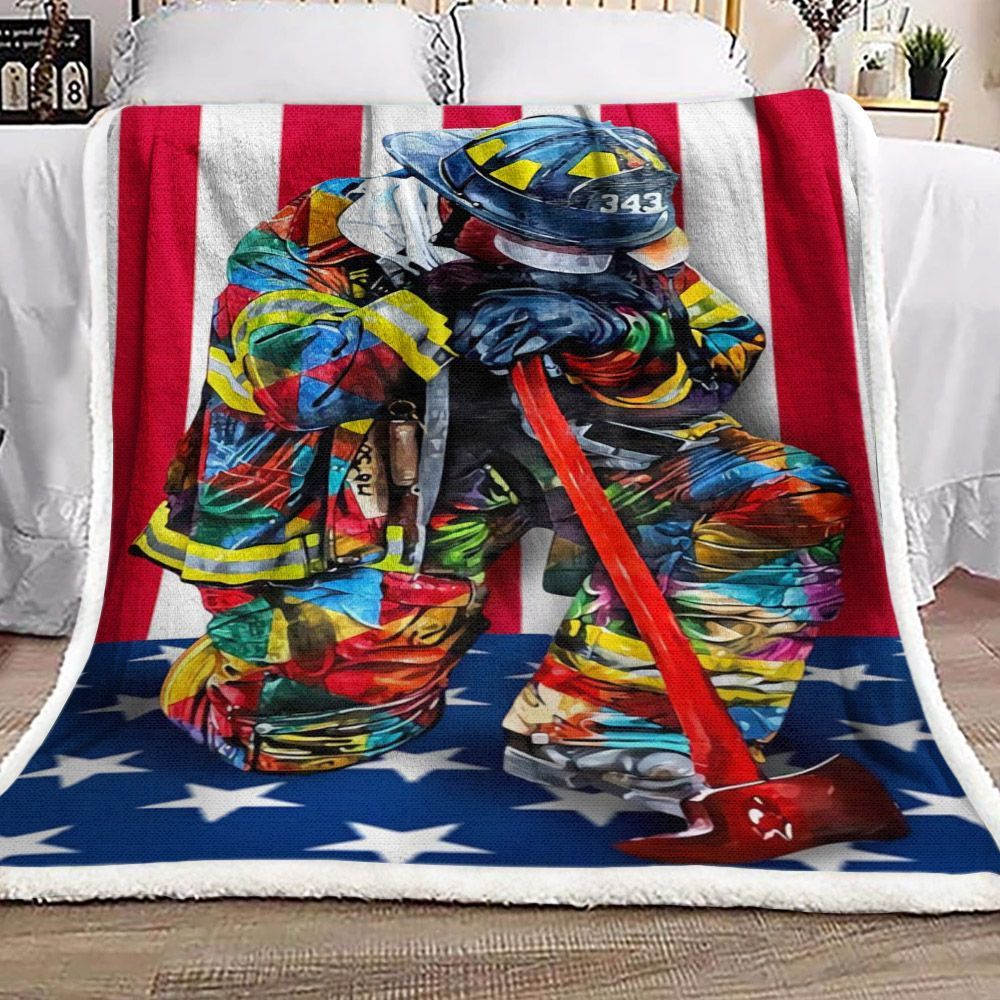 Autism Firefighter Sherpa Fleece Blanket
