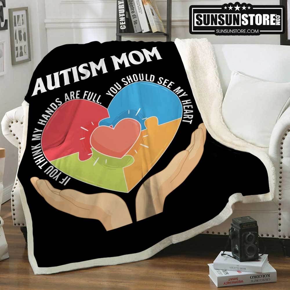 Autism Mom Black Sherpa Fleece Blanket