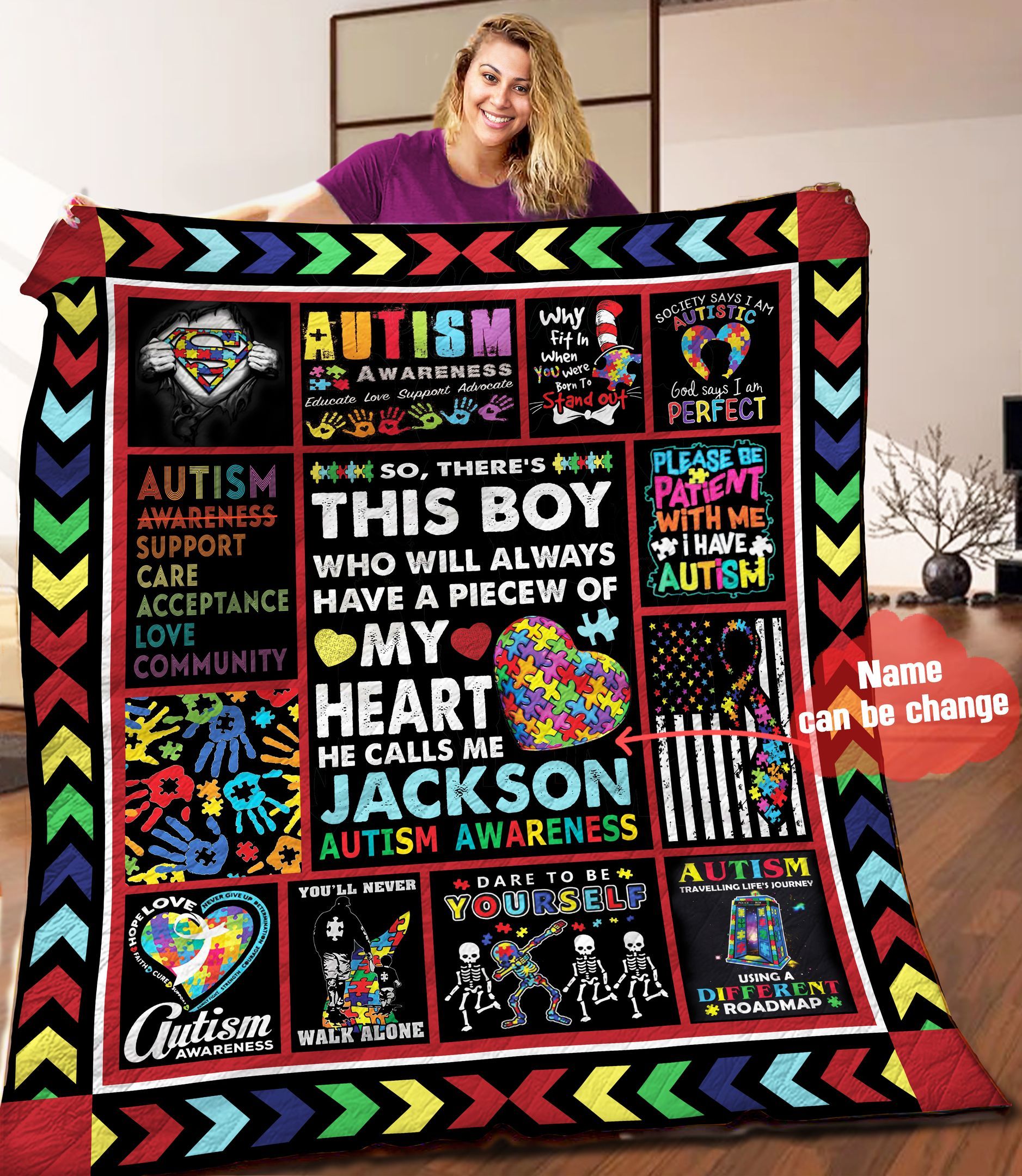 Autism Personalized Quilt Blanket HHH090606NA