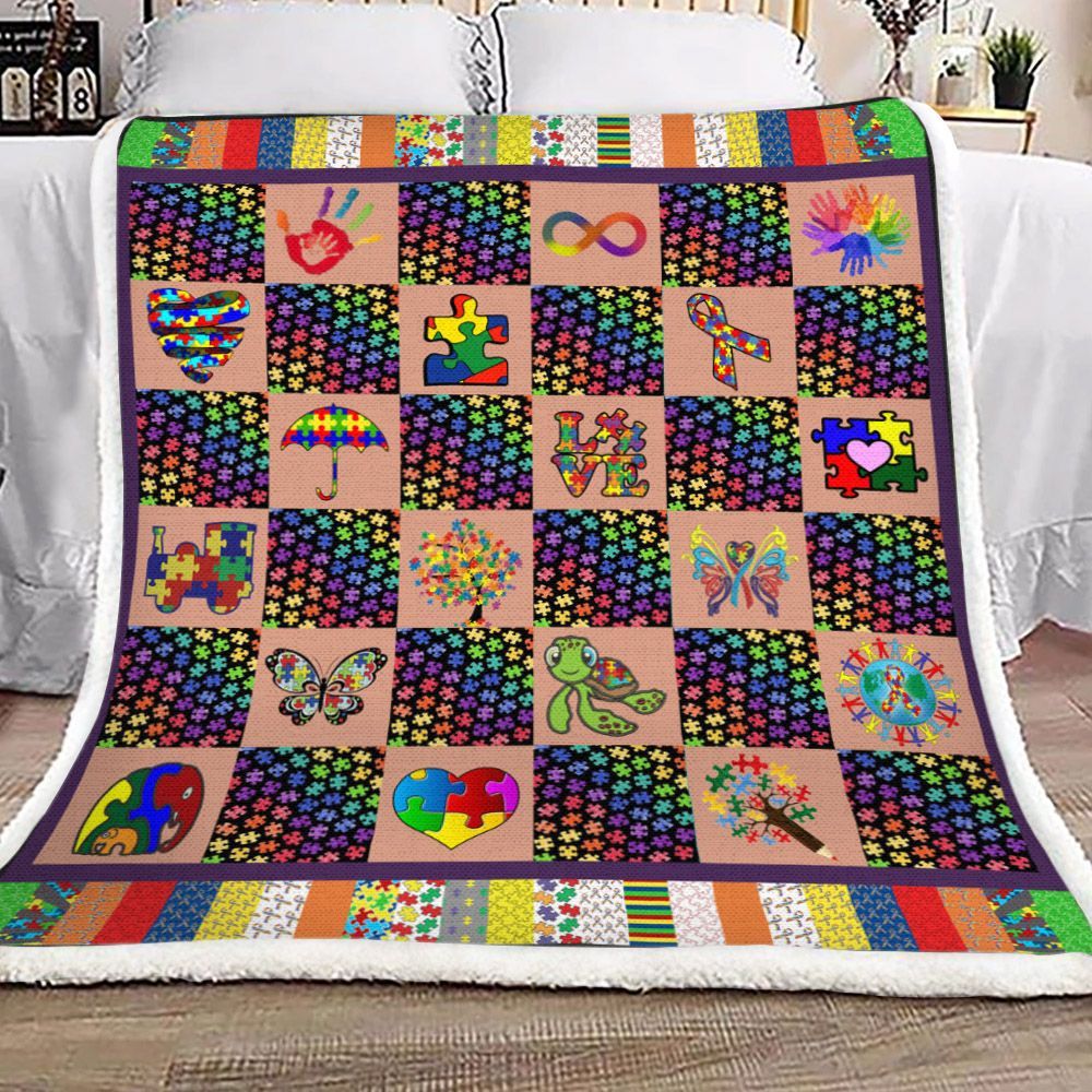 Autism Sherpa Fleece Blanket