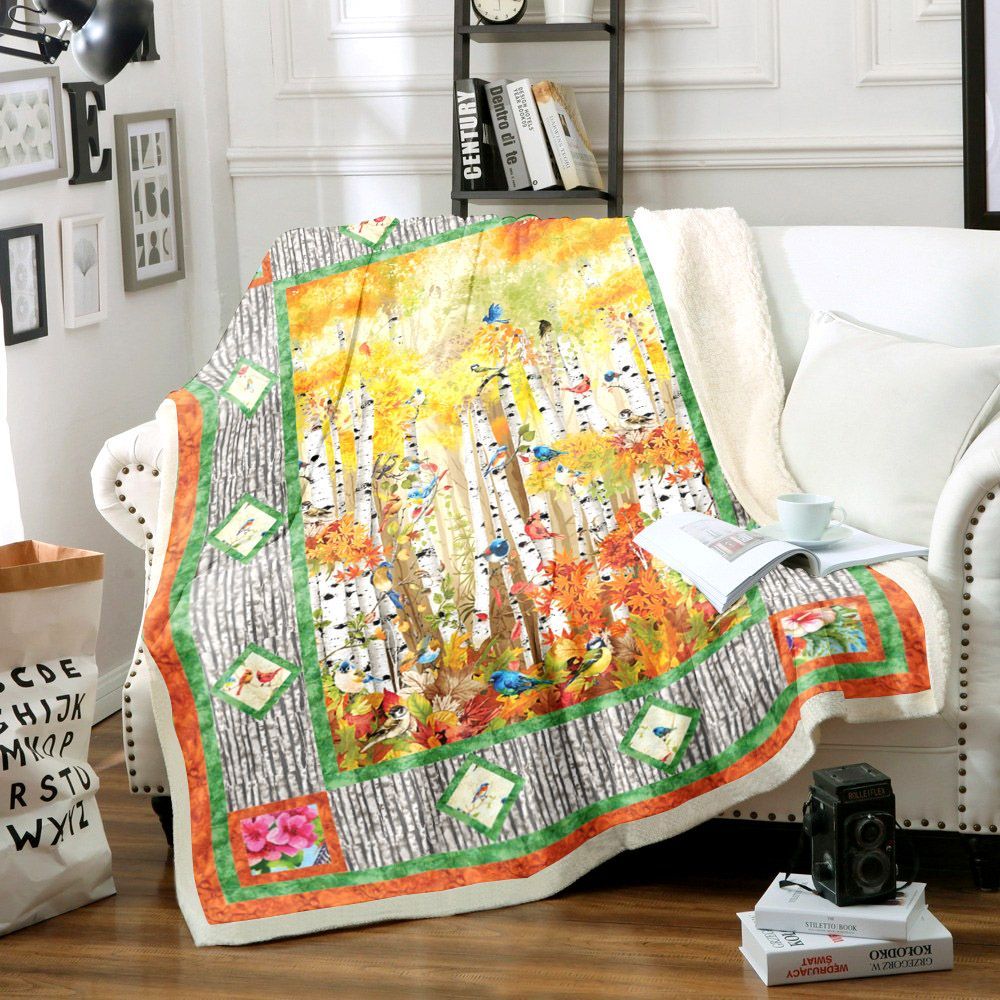 Autumn Bird Sherpa Fleece Blanket
