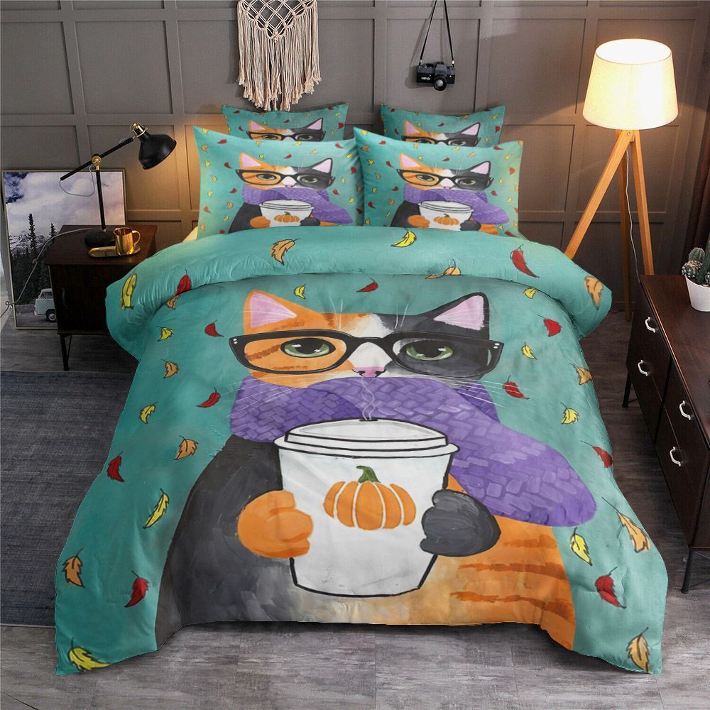 Autumn Coffee Cat Bedding Set