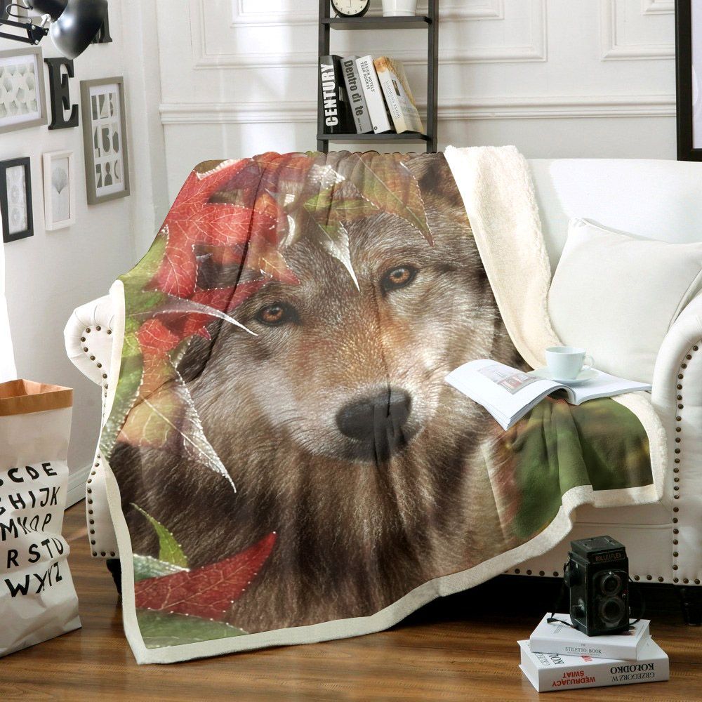 Autumn Encounter Wolf Sherpa Fleece Blanket