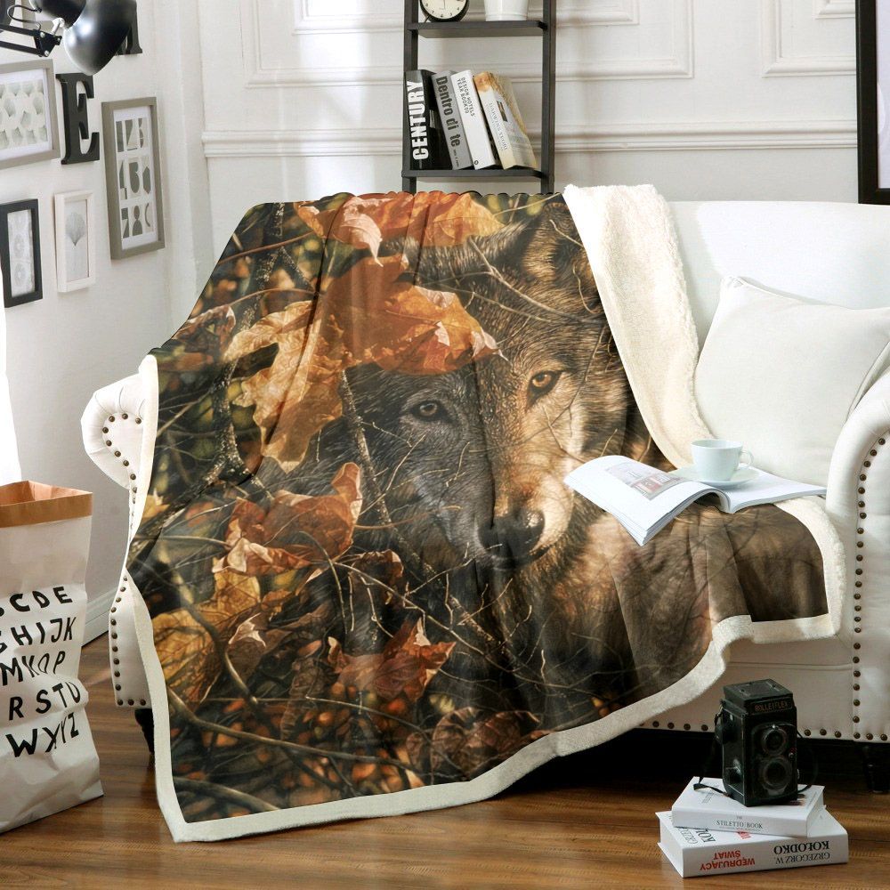 Autumn Eyes Wolf Sherpa Fleece Blanket