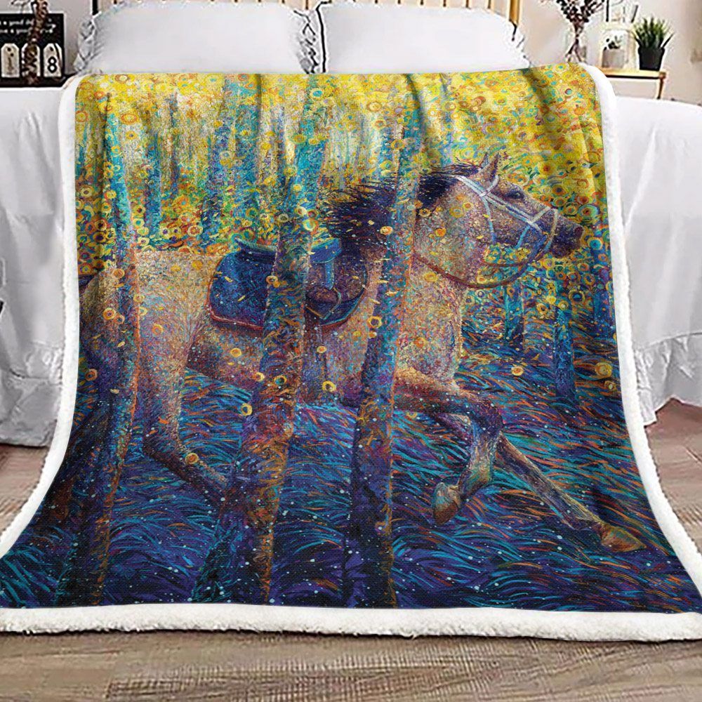 Autumn Forest Horse Sherpa Fleece Blanket