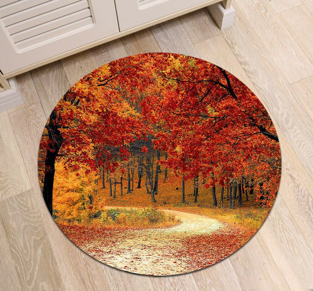 Autumn Forest Trees Round Carpet
