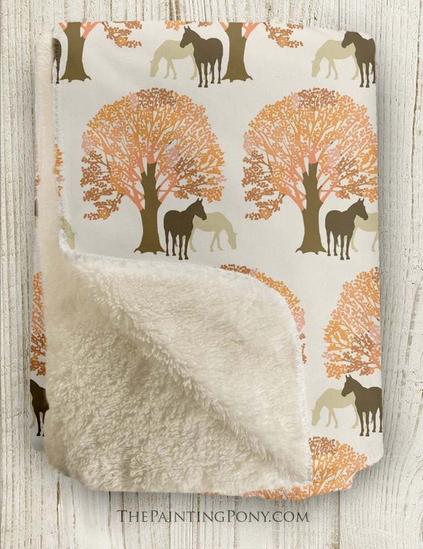 Autumn Horses Pattern Sherpa Fleece Blanket