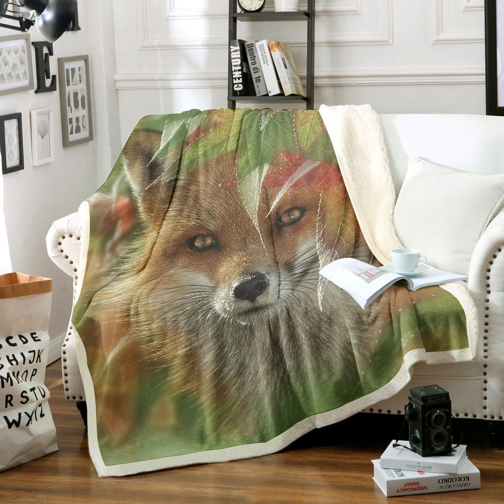 Autumn Red Fox Sherpa Fleece Blanket