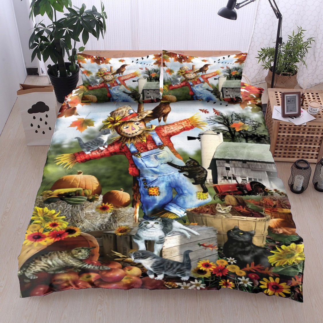 Autumn Scarecrow Cat Flower Bedding Set