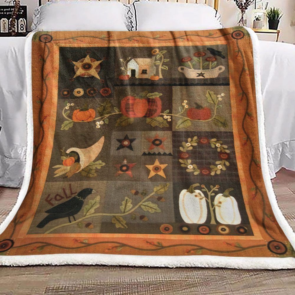 Autumn Sunflower Pumpkin Crow Sherpa Fleece Blanket