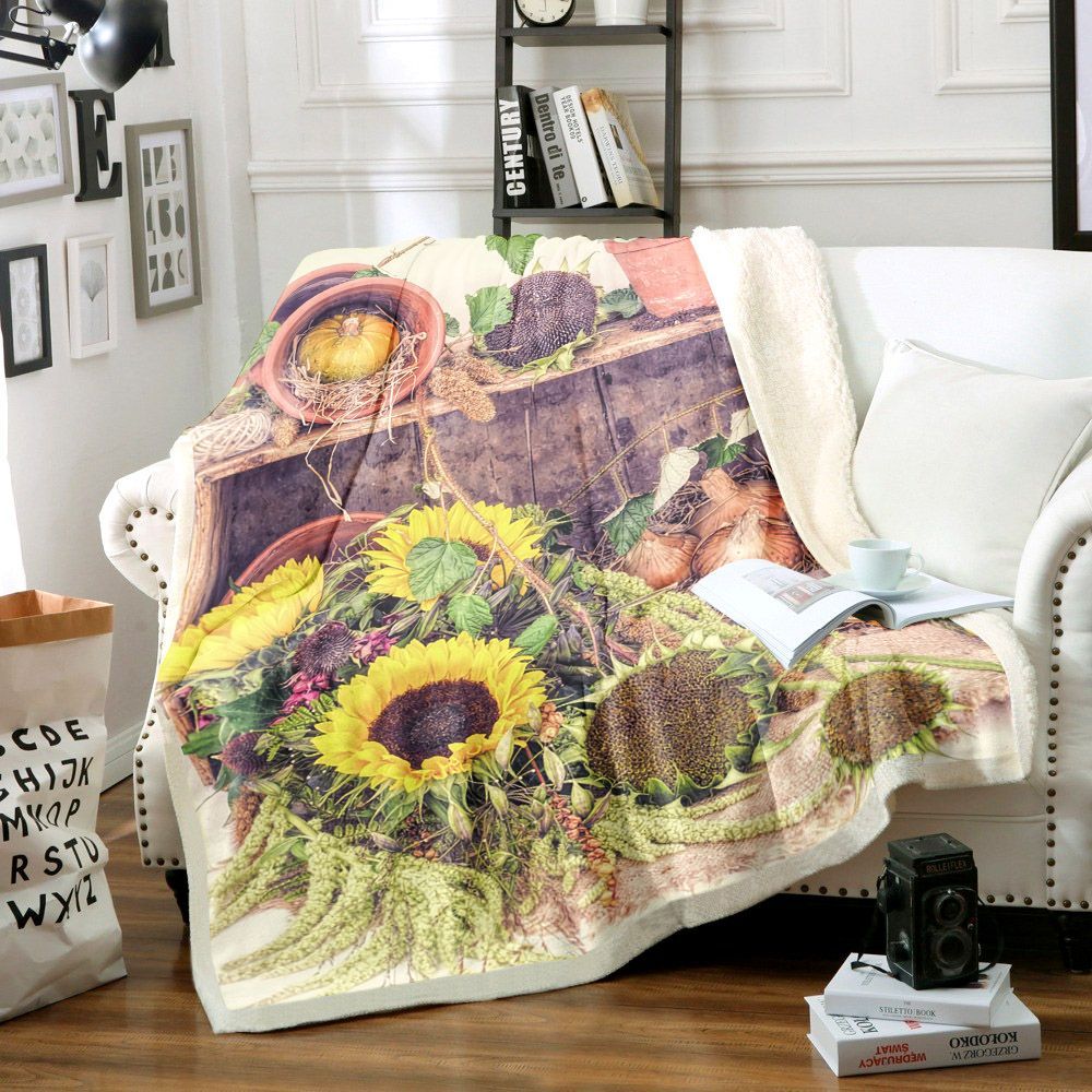 Autumn Sunflower Sherpa Fleece Blanket