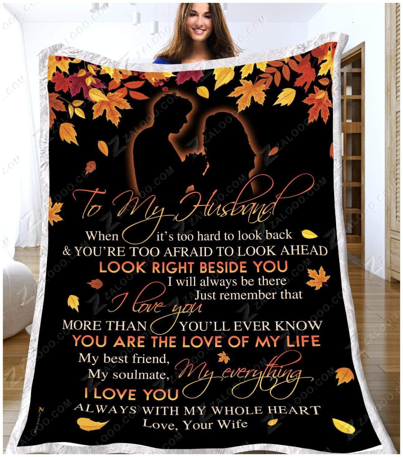 Autumn To My Husband Look Right Beside You Sherpa Fleece Blanket