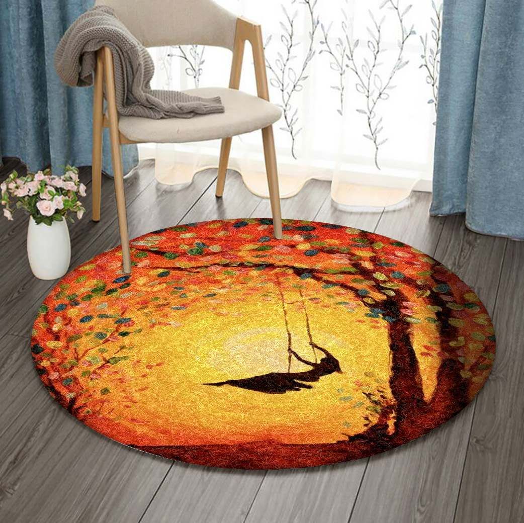 Autumn With Girl Round Carpet