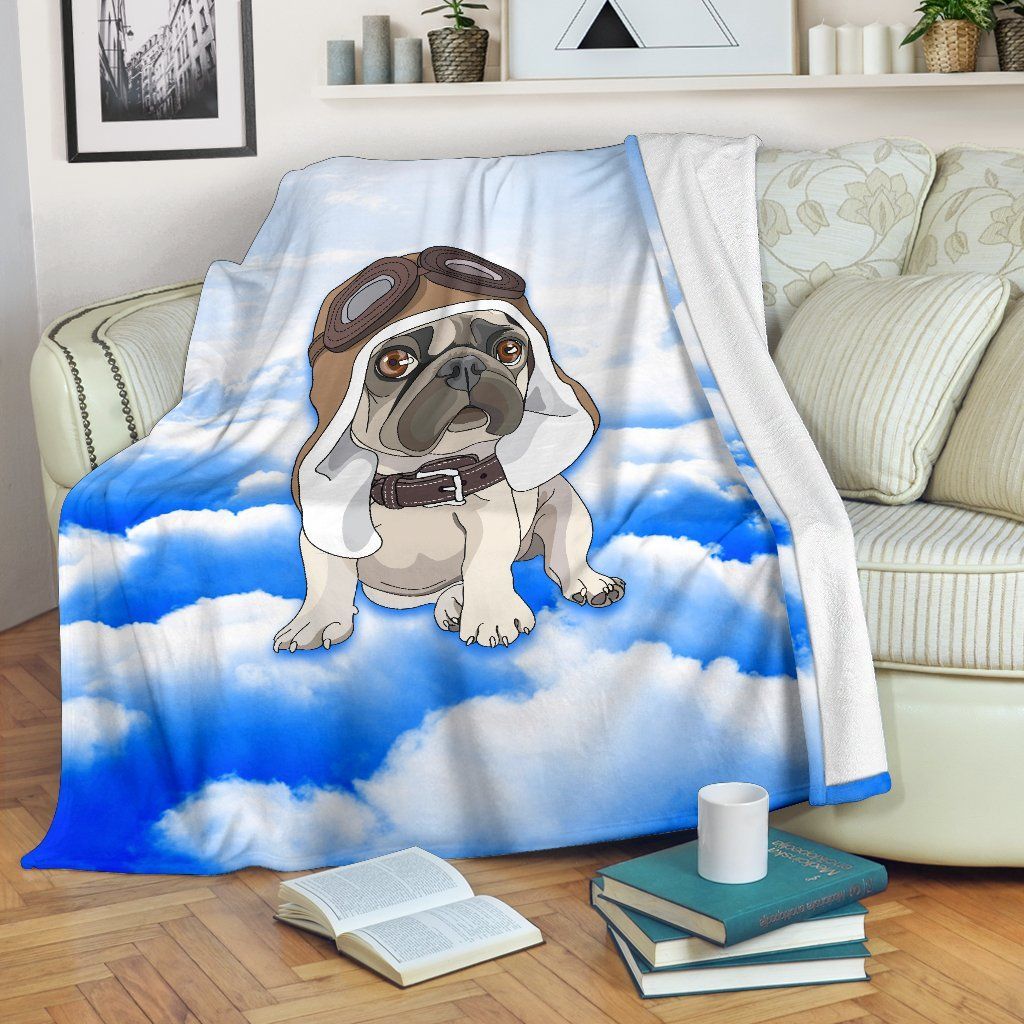 Aviator Pug Sherpa Fleece Blanket