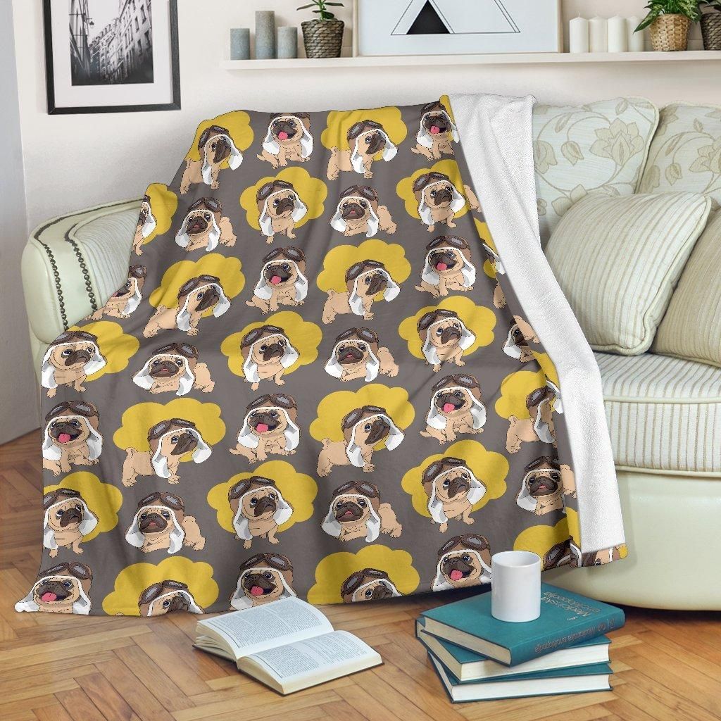 Aviator Pugs Sherpa Fleece Blanket