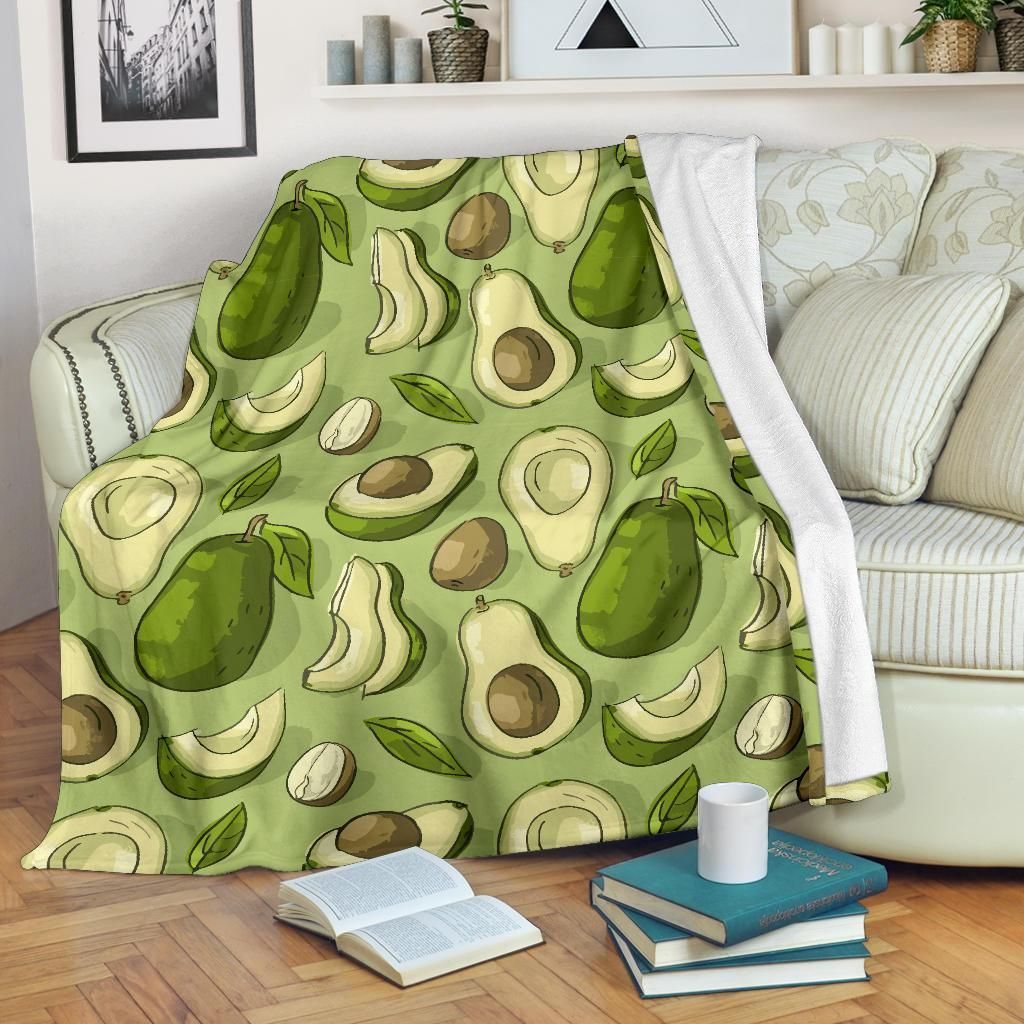 Avocado Pattern Print Design Green And White Fleece Blanket